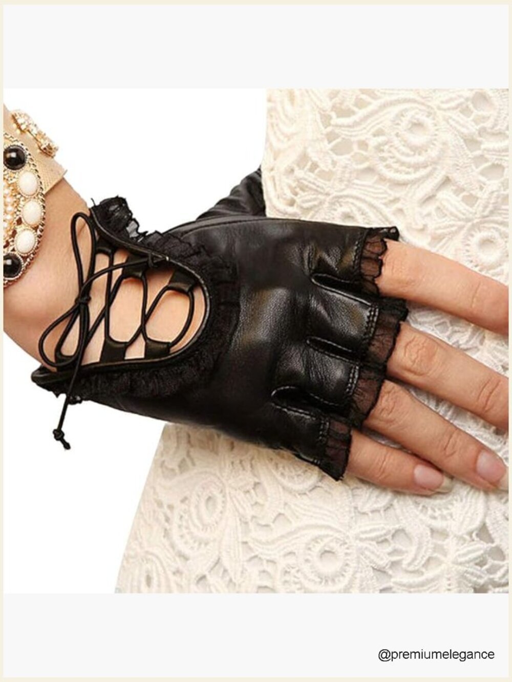 Lace Fingerless Gloves PU Leather Cosplay Costume Party S-M